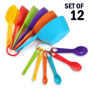 Set Of 6 Measuring Spoons And 6 Cups MultiColor Durable Plastic Kitchen Tools