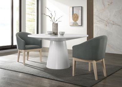 Jasper 59" White 3 Piece Round Dining Table Set with Gray Barrel Chairs