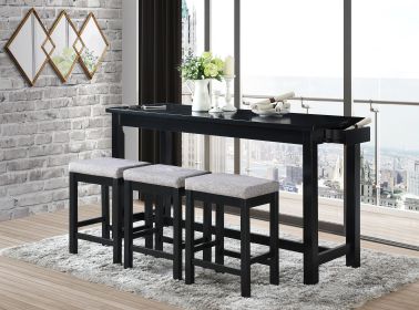 4pc Counter Height Dining Set Black Finish Counter Height Table w Drawer Built-in USB Ports Power Outlets and 3 Stools Casual Dining Furniture