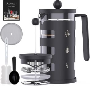 Small French Press Coffee Make; with 4 Level Filtration System Borosilicate Glass Durable Stainless Steel Thickened Heat Resistant