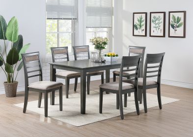 Antique Grey Finish Dinette 7pc Set Kitchen Breakfast Dining Table w wooden Top Cushion Seats 6x Chairs Dining room Furniture