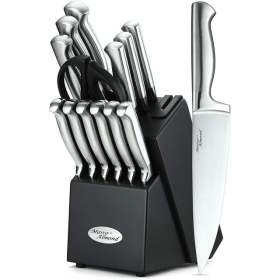 Marco Almond KYA28 14-Piece Stainless Steel Cutlery Kitchen Knife Set with Block,Built-in Sharpener