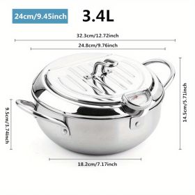 1pc Tempura Deep Fry Pot, Thickened 304 Stainless Steel Tempura Fryer With Thermometer, Japanese Style Tempura Fryer Pan (capacity: 3.4L)